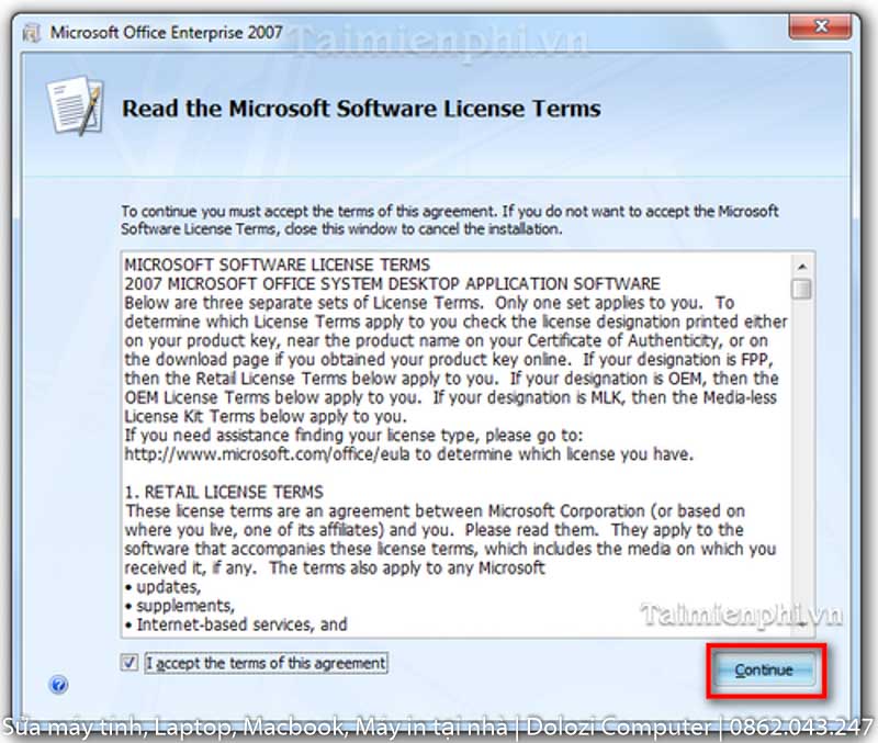 cài đặt phần mềm Office 2007