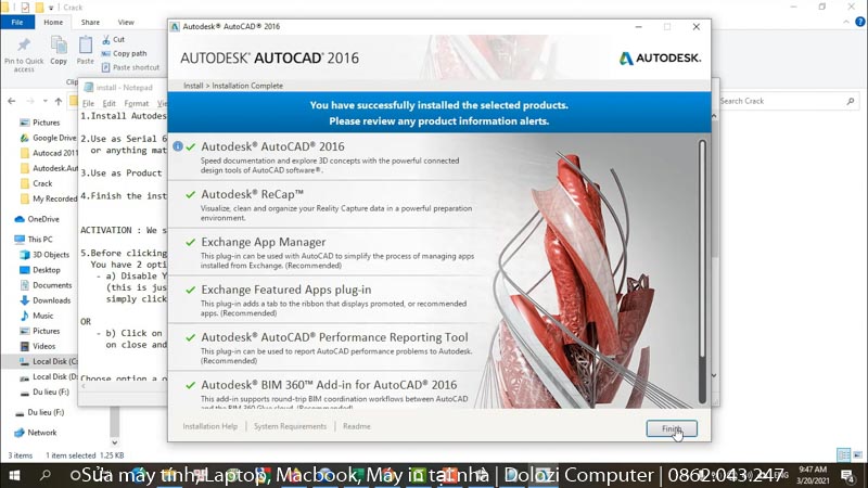 Hoàn thành cài đặt Autocad 2016