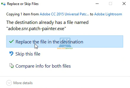 Chọn Replace the file in the destination