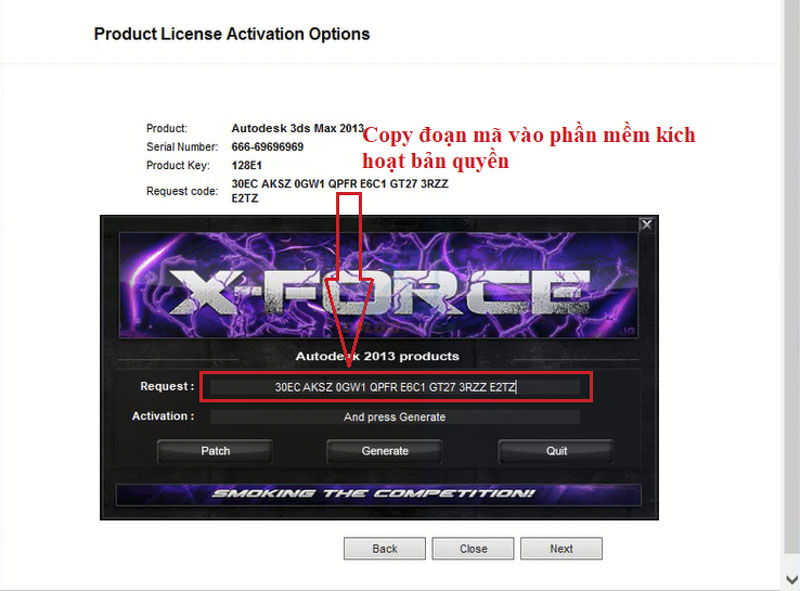 Ta tiến hành Copy Request code như hình sau đó dán vào phần mềm kích hoạt bản quyền