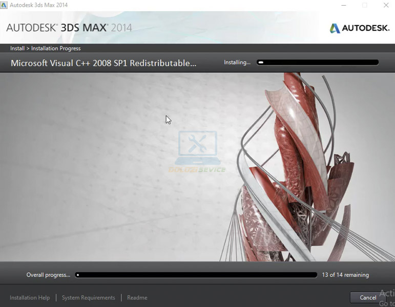 Đợi cho phần mềm 3DS Max 2014 cài đặt hoàn tất