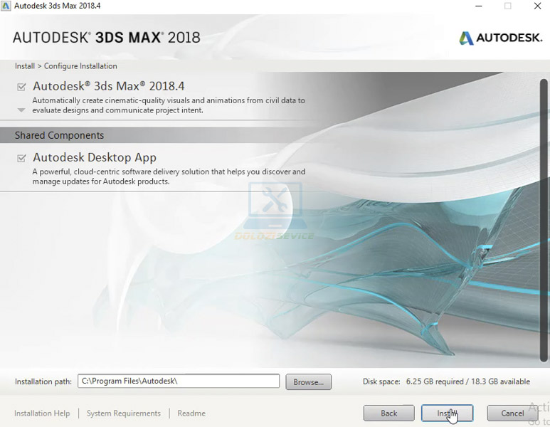 Nhấn Install để bắt đầu cài đặt phần mềm 3DS Max 2018