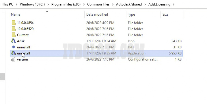 chạy uninstall.exe để xóa giấy phép của Autodesk