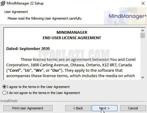 Chọn  I agree to the terms in the User Agreement sau đó nhấn Next