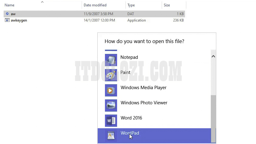 Chạy File aw.dat với WordPad