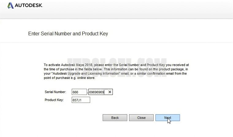 Nhập số Serial Number: 666-69696969 và Product Key: 657J1 sau đó nhấn Next