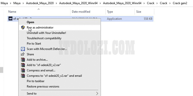 Mở thư mục Crack sau đó chạy File X-force với quyền Admin