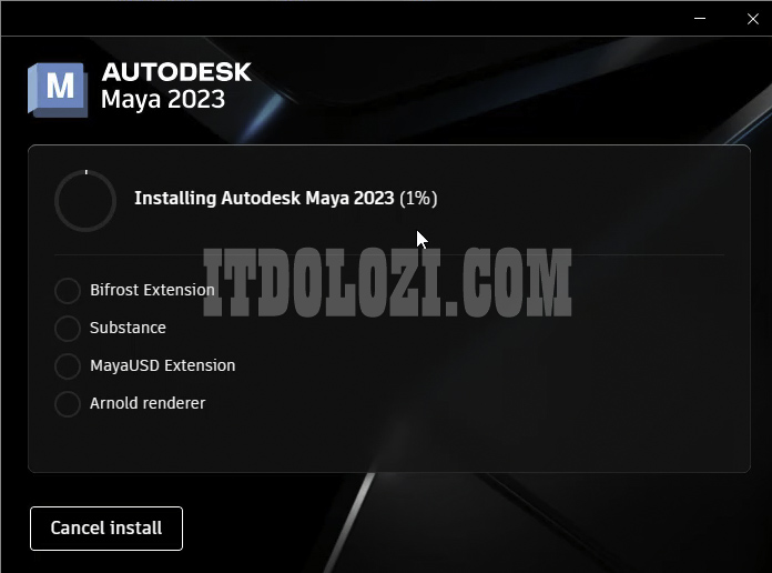 Đợi phần mềm Autodesk Maya 2023 cài đặt hoàn tất