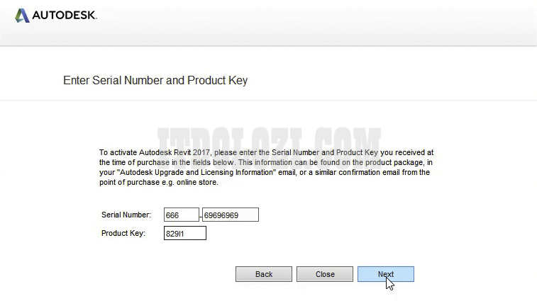 Nhập số Serial Number: 666_69696969 và Product Key: 829I1 rồi ta nhấn Next
