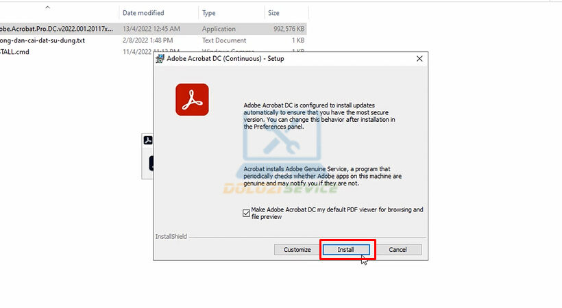 Tiến hành chọn Install Adobe Acrobat 2022.