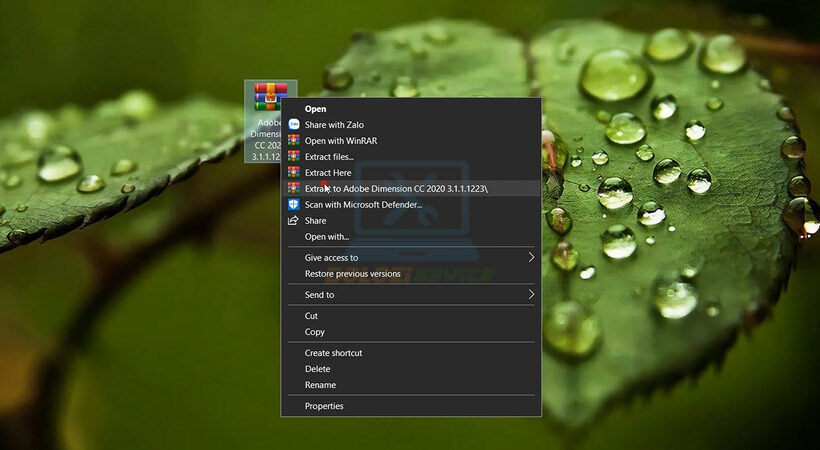 Giải nén file cài đặt Adobe Dimension CC 2020.