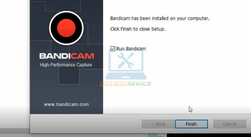 Tiến hành chọn Finish kết thúc cài đặt Bandicam 2019.