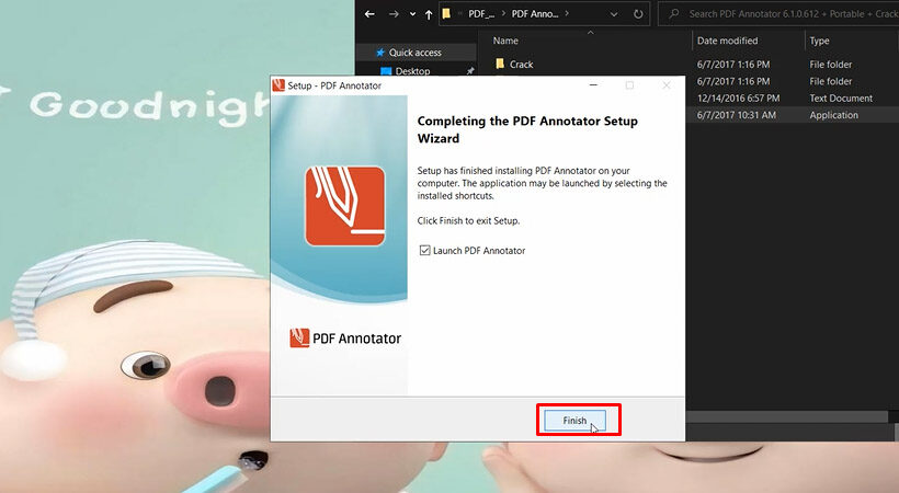 Tiến hành chọn Finish. Kết thúc cài đặt PDF Annotator Portable.
