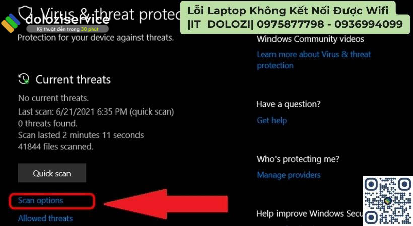 Nhấp vào Scan options lỗi laptop không kết nối được wifi